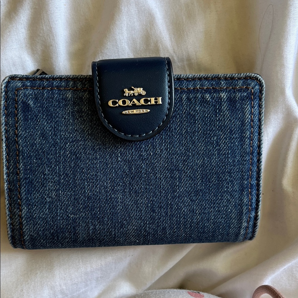 Coach Blue Denim Side Zip Wallet